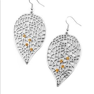 Silver earrings with yellow stone